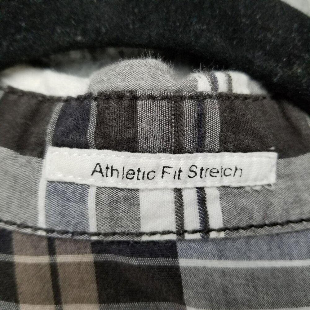 Buckle Shirt Mens Large Gray Plaid Dress Button Up Athletic Fit Stretch - Picture 4 of 12